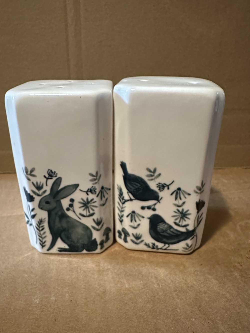 White Ceramic Rabbit & Bird Salt and Pepper Shaker Set